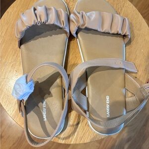 Lands' End Beige Ruched Strap Sandals